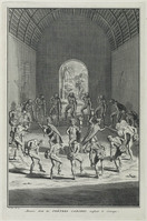 KG 11907
<br/>
Afgoderij: Caraïbische eilanden, Wijze waarop priesters mannen moed in blazen.
<br/>
<em>Picart, Bernard (1673-1733)</em>